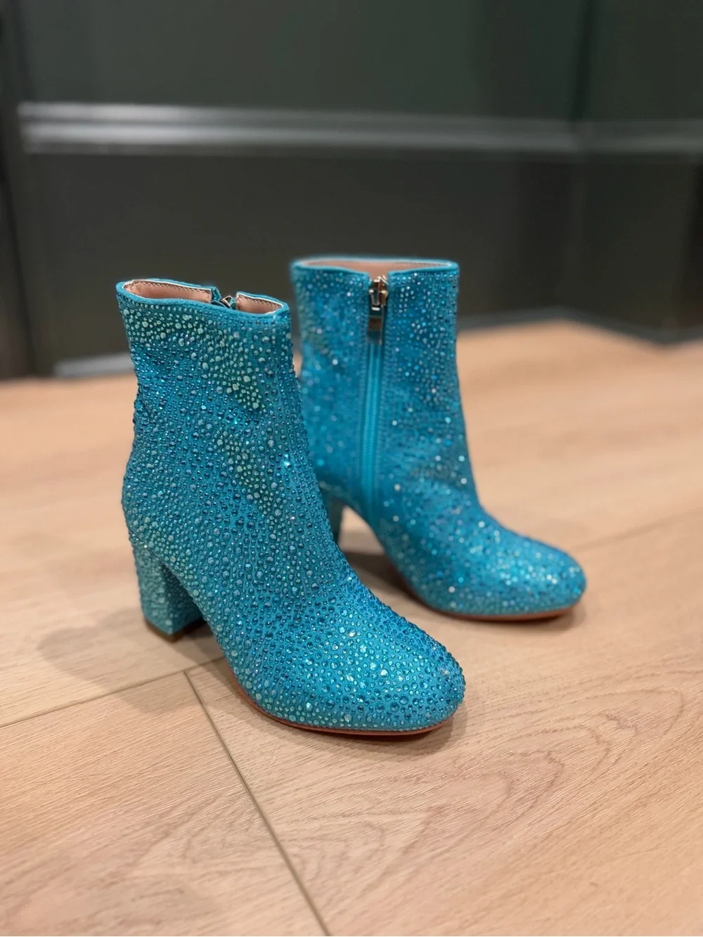 Girls' Turquoise Crystal Embellished Ankle Boots